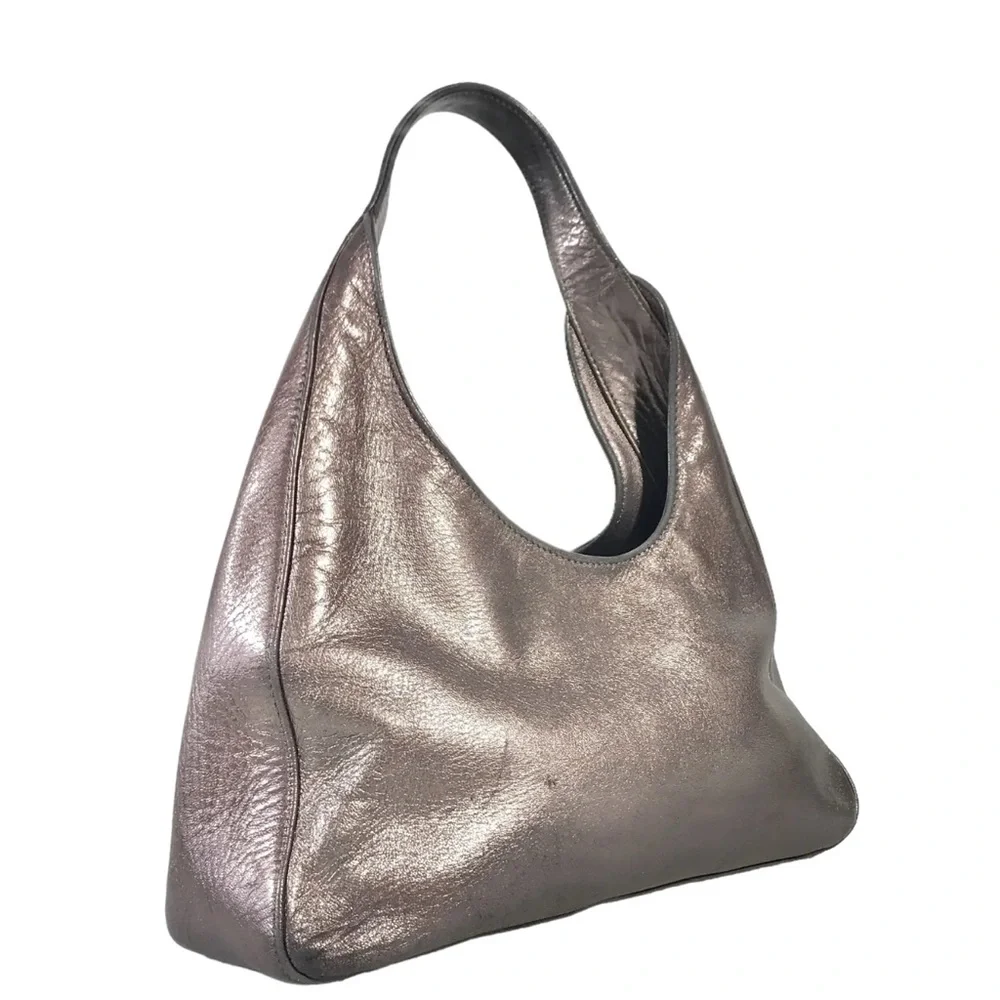 Auth Prada Rare 1998 Asymmetric Mordore mini Hobo Bag Leather metallic purple